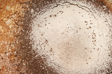 Fototapeta na wymiar Food background: flour, cocoa powder, sprinkled. Top view.