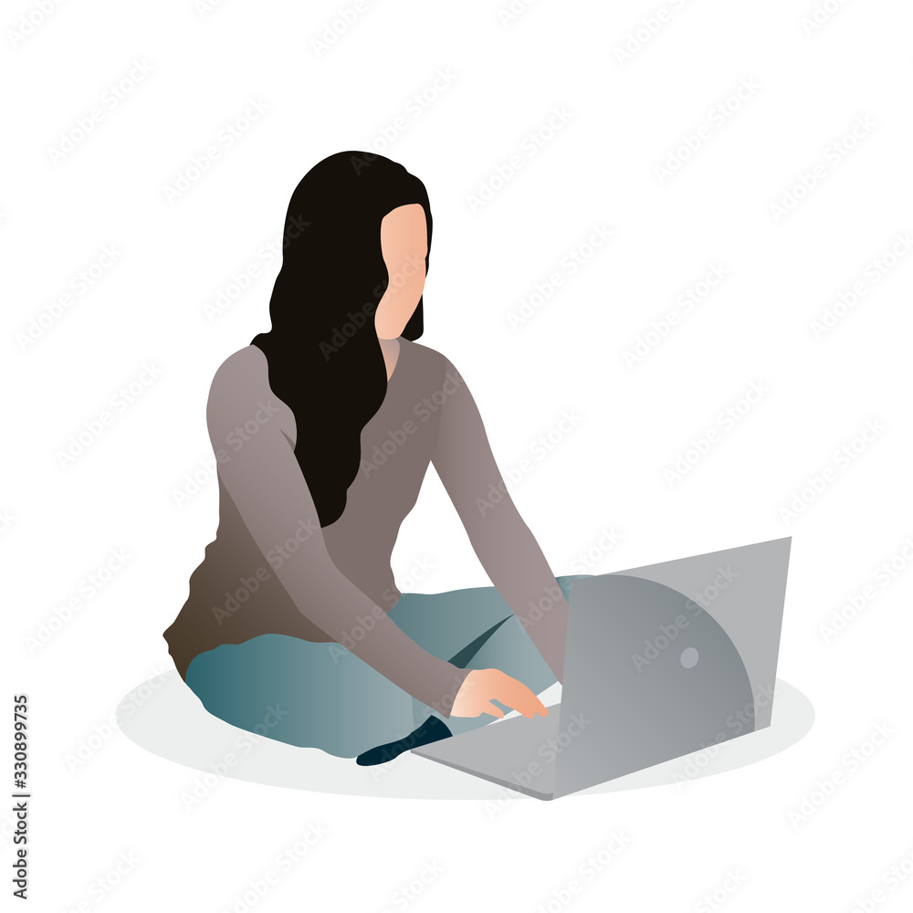 Wall mural flat vector illustration people businessman work sit laptop. perfect to use for website, mobile apps and banner