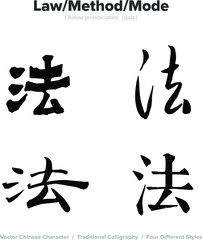 Law, Method, Mode - Chinese Calligraphy with translation, 4 styles