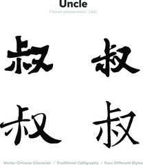 Uncle - Chinese Calligraphy with translation, 4 styles