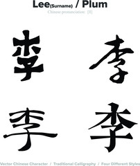 Plum, Lee, Li - Chinese Calligraphy with translation, 4 styles