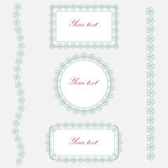 Set of frames with spring flowers forget-me-nots isolated on a white background, illustration, decoration of postcards, albums