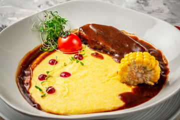 focus on glasses. Banquet table in the restaurant, the preparation before the banquet
