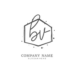 Handwritten initial letter B V BV for identity and logo. Vector logo template with handwriting and signature style.