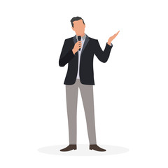 flat vector illustration people businessman speaker presentation using microphone. perfect to use for website, mobile apps and banner