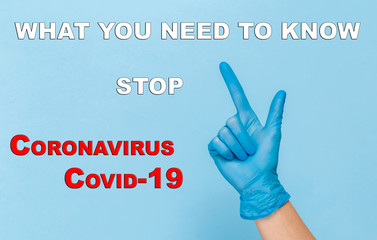 hands with medical gloves and reduce the risk of infection. The concept of protection against airborne diseases. Coronovirus, pandemic, isolation