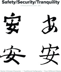 Safety, Security, Tranquility - Chinese Calligraphy with translation, 4 styles