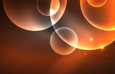 Neon shiny transparent glowing circles with light effects. Techno futuristic vector abstract background For Wallpaper, Banner, Background, Card, Book Illustration, landing page