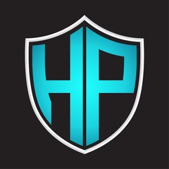 HP Logo monogram with shield shape isolated blue colors on outline design template