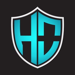HO Logo monogram with shield shape isolated blue colors on outline design template