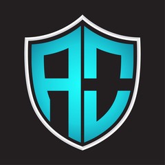 AO Logo monogram with shield shape isolated blue colors on outline design template