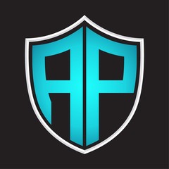 AP Logo monogram with shield shape isolated blue colors on outline design template