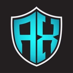AX Logo monogram with shield shape isolated blue colors on outline design template