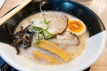 Japanese ramen with shashu pork and soft boiled egg