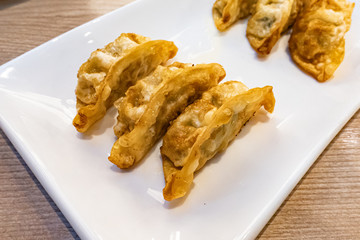 Japanese street food, kyoza. Fried dumplings