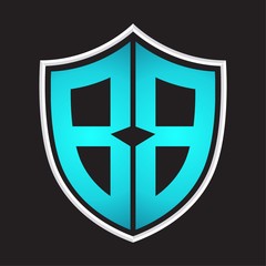 BB Logo monogram with shield shape isolated blue colors on outline design template