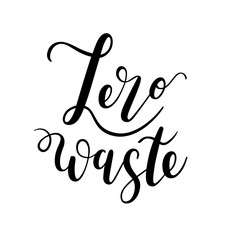 Zero waste lettering logotype, handwritten vector logo isolated on white background, concept of sustainable and eco friendly living, typography poster or card, zero waste lifestyle