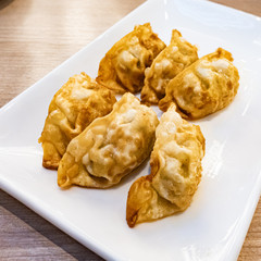 Japanese street food, kyoza. Fried dumplings