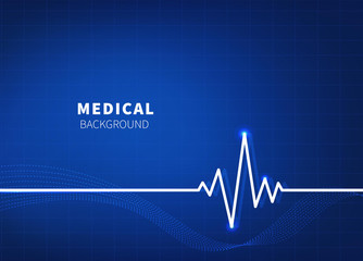 Abstract medical background. Blue electrocardiogram. Health concept. Vector illustration.
