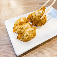 Japanese street food, kyoza. Fried dumplings