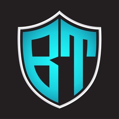BT Logo monogram with shield shape isolated blue colors on outline design template