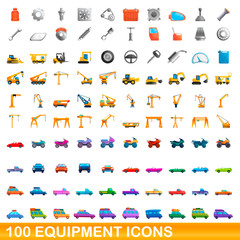 100 equipment icons set. Cartoon illustration of 100 equipment icons vector set isolated on white background