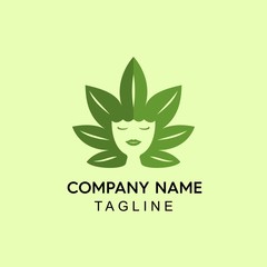 Negative Space of girl in cannabis leaves logo
