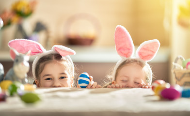 children wearing bunny ears on Easter day