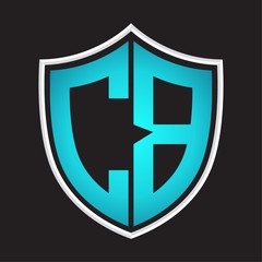 CB Logo monogram with shield shape isolated blue colors on outline design template