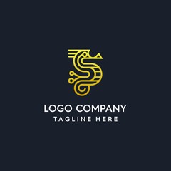 Gold Sea Horse with modern and minimalist logo