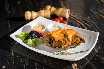 baked pork shank, delicacy, pork leg, restaurant serving