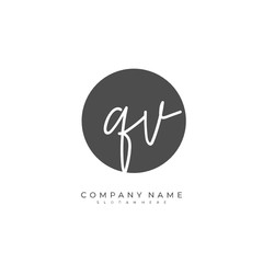 Handwritten initial letter Q V QV for identity and logo. Vector logo template with handwriting and signature style.