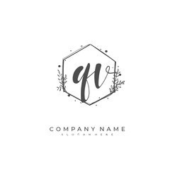Handwritten initial letter Q V QV for identity and logo. Vector logo template with handwriting and signature style.