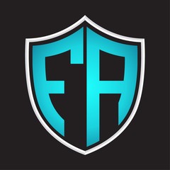 FA Logo monogram with shield shape isolated blue colors on outline design template