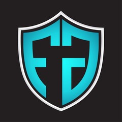 FG Logo monogram with shield shape isolated blue colors on outline design template