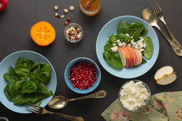 Healthy food. Dietary nutrition in the form of fruits and cottage cheese is a source of vitamins and calcium