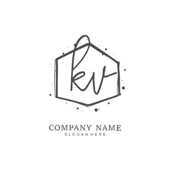 Handwritten initial letter K V KV for identity and logo. Vector logo template with handwriting and signature style.