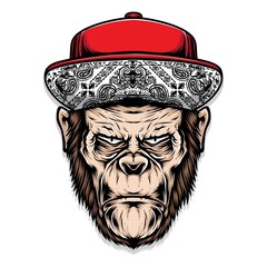 gorilla head with red cap vector © InksyndromeArtwork