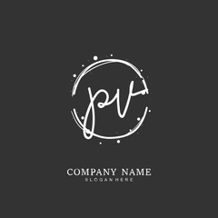 Handwritten initial letter P V PV for identity and logo. Vector logo template with handwriting and signature style.