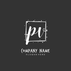 Handwritten initial letter P V PV for identity and logo. Vector logo template with handwriting and signature style.