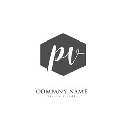 Handwritten initial letter P V PV for identity and logo. Vector logo template with handwriting and signature style.