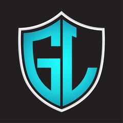 GL Logo monogram with shield shape isolated blue colors on outline design template