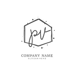 Handwritten initial letter P V PV for identity and logo. Vector logo template with handwriting and signature style.