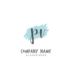 Handwritten initial letter P V PV for identity and logo. Vector logo template with handwriting and signature style.