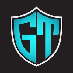 GT Logo monogram with shield shape isolated blue colors on outline design template