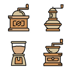 Coffee grinder icons set. Outline set of coffee grinder vector icons for web design isolated on white background