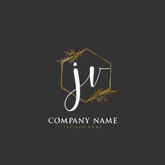 Handwritten initial letter J V JV for identity and logo. Vector logo template with handwriting and signature style.