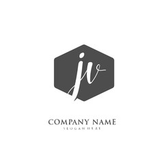 Handwritten initial letter J V JV for identity and logo. Vector logo template with handwriting and signature style.