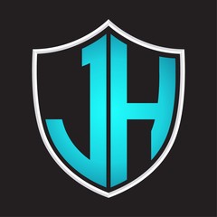 JH Logo monogram with shield shape isolated blue colors on outline design template