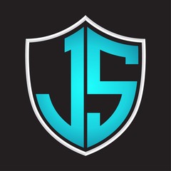 JS Logo monogram with shield shape isolated blue colors on outline design template
